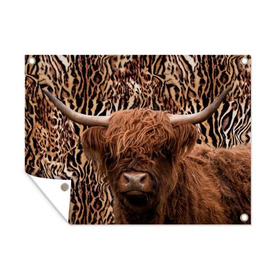 Gartenposter - Schottisches Hochlandrind - Pantherdruck - Tiere - 160x120 cm - Garten