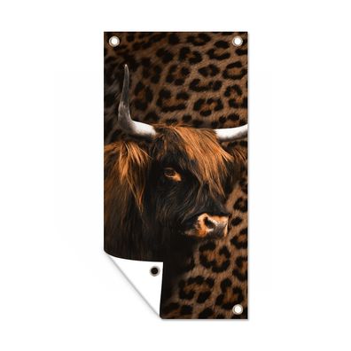Gartenposter - Schottisches Hochlandrind - Pelz - Pantherdruck - 30x60 cm - Gartendek