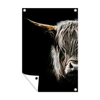 Gartenposter - Schottisches Hochlandrind - Porträt - Hoorn - 120x180 cm - Gartendeko