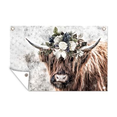 Gartenposter - Schottisches Hochlandrind - Rauch - Bouquet - 60x40 cm - Gartendeko