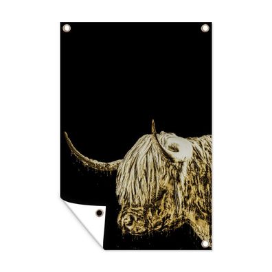 Gartenposter - Schottisches Hochlandrind - Schwarz - Gold - 80x120 cm - Gartendeko