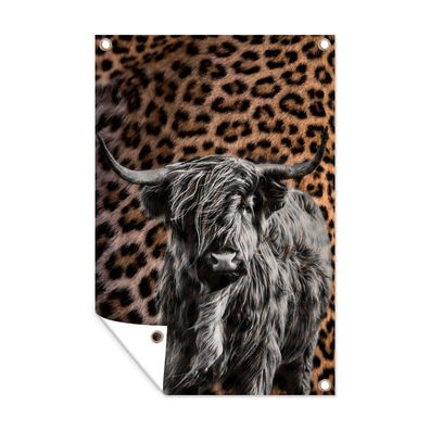 Gartenposter - Schottisches Hochlandrind - Schwarz - Panther - 80x120 cm - Gartendeko