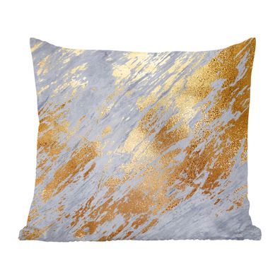Zierkissen - Sofakissen - Dekokissen - 60x60 cm - Marmor - Blau - Gold