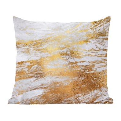 Zierkissen - Sofakissen - Dekokissen - 60x60 cm - Marmor - Muster - Gold - Weiß
