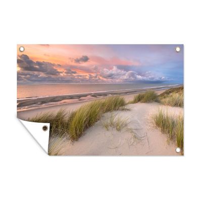 Gartenposter - Strand - Meer - Düne - Niederlande - Rosa - 120x80 cm - Gartendeko