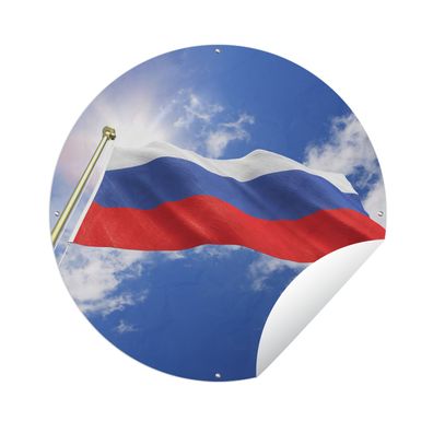 Gartenposter Rund - Die Flagge Russlands weht am Himmel - Ø 120 cm - Gartendeko