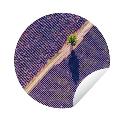 Gartenposter Rund - Luftaufnahme eines Lavendelfeldes in Frankreich - Ø 120 cm - Gart