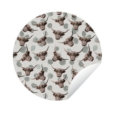 Gartenposter Rund - Schottisches Hochlandrind - Kuh - Muster - Ø 90 cm - Gartendeko