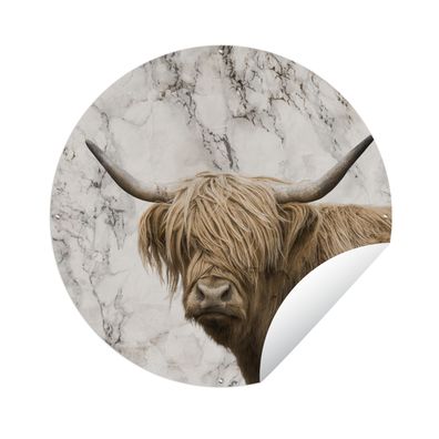 Gartenposter Rund - Schottisches Hochlandrind - Marmor - Tiere - Ø 120 cm - Gartendek