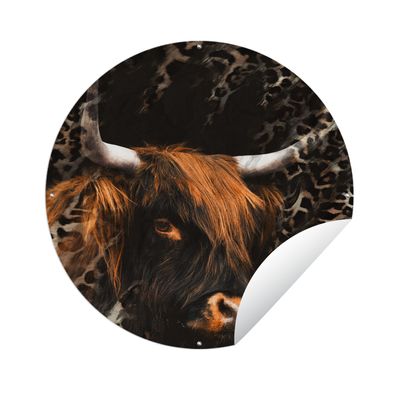 Gartenposter Rund - Schottisches Hochlandrind - Pantherdruck - Design - Ø 150 cm - Ga