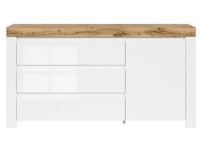 Sideboard Holten 156 cm lackiert Soft Close Weiß Hochglanz/ Wotan Eiche/ Weiß Matt