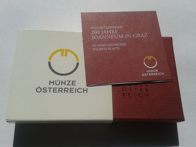 Umverpackung, Zertifikat + Etui für 50 euro 2011 Joanneum Graz Gold - NO coin