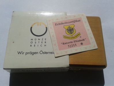 Umverpackung, Zertifikat + Etui für 1000 Schilling 1998 Elisabeth Sissi Gold NO coin