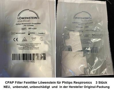 CPAP Filter Feinfilter Löwenstein für Philips Respironics 3 Stück. NEU unbenutzt, OVP