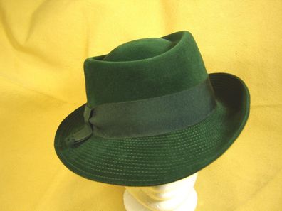 klassischer Damenhut Haarfilz Velour grün Ripsband Schleife DH257