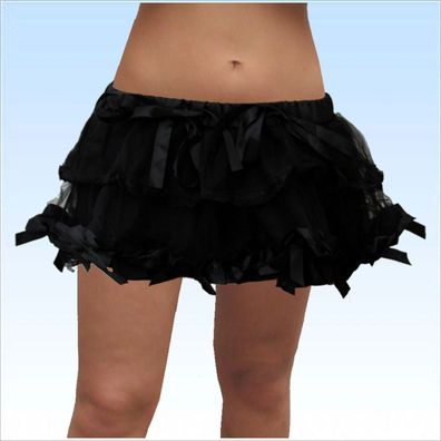 Sexy Petticoat mit Schleifen und Spitze Gr. XS-L Schwarz Kleid Rock Unterrock