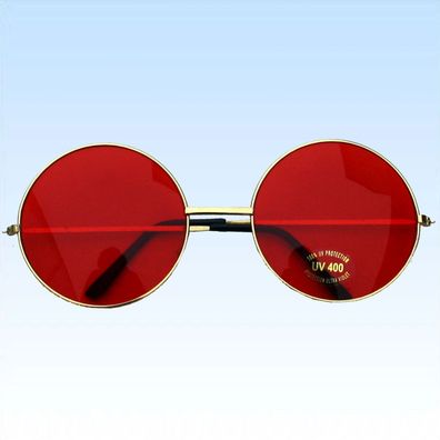 Große Hippie Brille Rot 6cm Durchm 70er Jahre Flower Power Hippiebrille runde Gläser