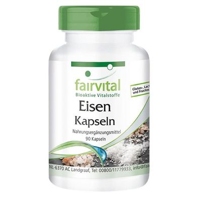 Eisen-Kapseln mit Vitaminen 90 Kapseln - Biotin, B12, VitaminC, MHD 7/24 -fairvital