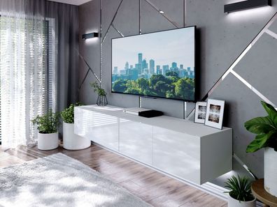 TV-Lowboard TV-Schrank Colgante 200 Weiß Hochglanz mit LED Beleuchtung