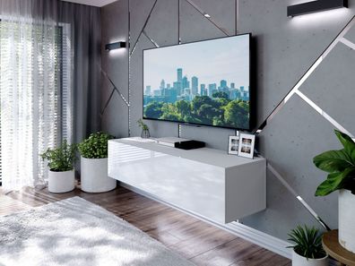 TV-Lowboard TV-Schrank Colgante 150 Weiß Hochglanz mit LED Beleuchtung