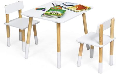 3-teiliges Kindersitzgruppe Holz, Kinder Aktivitätstisch Kindertisch mit 2 Stühle