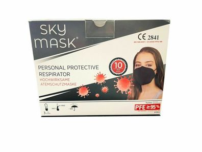 10x FFP2 Maske Mundschutz Atemschutz 5-lagig zertifiziert CE2841 Schwarz