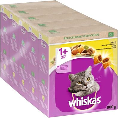 Whiskas Katzenfutter Trockenfutter 1+ mit Huhn 5x800g