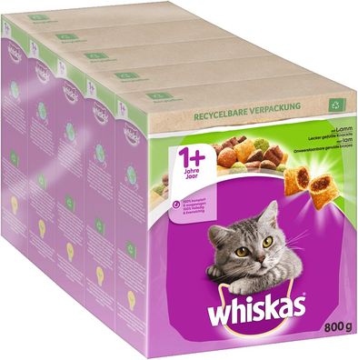 Whiskas Katzenfutter Trockenfutter 1+ mit Lamm 5x800g