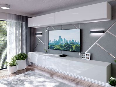 Wohnwand TV-Lowboard TV-Schrank Colgante II Weiß Hochglanz mit LED Beleuchtung