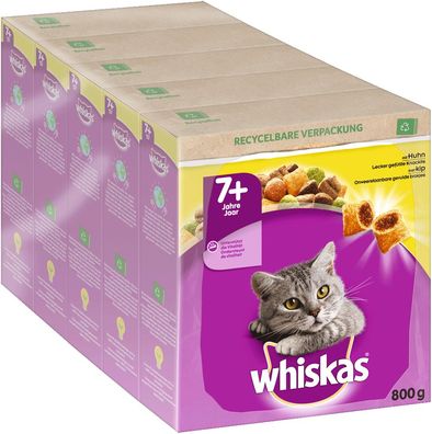 Whiskas Katzenfutter Trockenfutter 7+ mit Huhn 5x800g