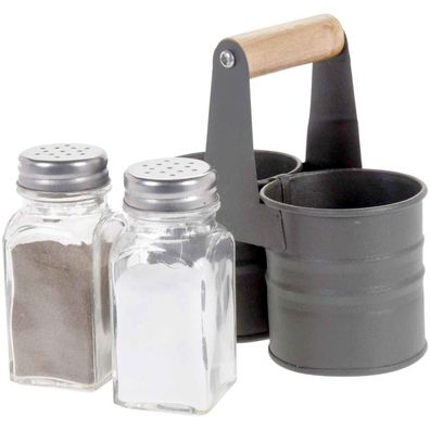 Pfeffer- und Salzset im Metallkorb, 13 x 6 cm, grau- EH Excellent Houseware