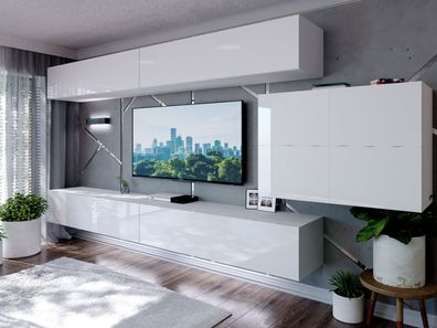 Wohnwand TV-Lowboard TV-Schrank Colgante IV Weiß Hochglanz mit LED Beleuchtung
