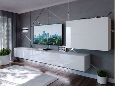 Wohnwand TV-Lowboard TV-Schrank Colgante VI Weiß Hochglanz mit LED Beleuchtung