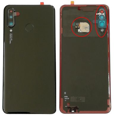 Huawei P30 Lite Akkudeckel Backcover Rückseite Touch ID Sensor Kleber 48MP schw.