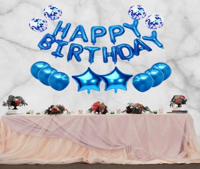 NEU XXL Set Happy Birthday Geburtstag Ballon Helium Luftballons Rose Gold Blau