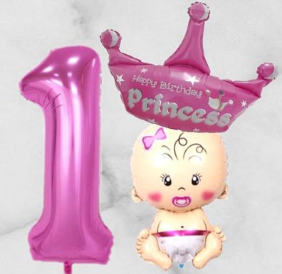 3er XXL Folienballon Set Geburtstag Mädchen Kindergeburtstag Prinzessin Princess