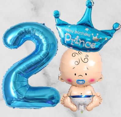 3er Set XXL Folienballon Geburtstag Junge Kindergeburtstag Prinz Prince Zahlen