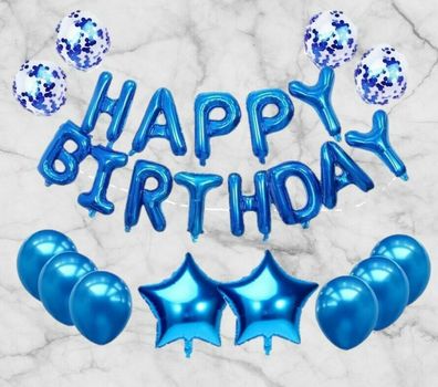 XXL Sets Happy Birthday Ballon Helium Luftballons Geburtstag Blau Rosa Rose Gold
