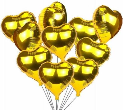 Herzform 10x Folienballons Hochzeit Ballons Verlobung Jubiläum Rot Silber Gold