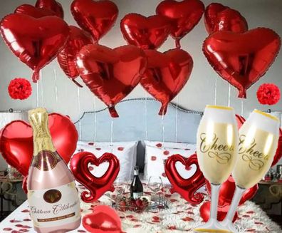 Herzform 10x Folienballons Hochzeit Heliumballon Jubiläum Rot Silber Gold Rosa