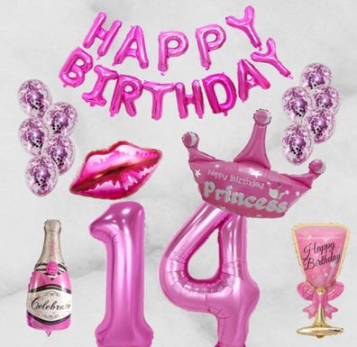 Geburtstag Deko Set Luftballons Rosa Happy Birthday Buchstaben Zahen Konfetti