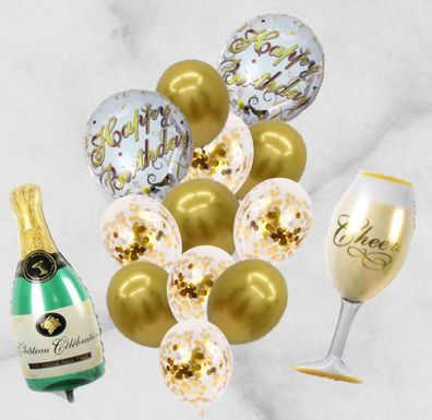 Geburtstag Luftballons Happy Birthday Sets Rund Gold Ballon Champagner Sekt Glas