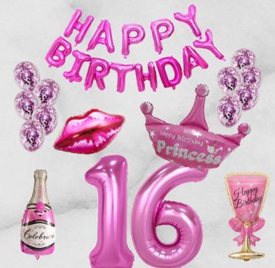 Geburtstag Rosa Partyballons Luftballons Happy Birthday Buchstaben Konfetti NEU