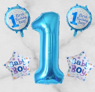 Zahl 1 Junge blau rosa First Birthday Folienballon 1st Geburtstag Luftballon