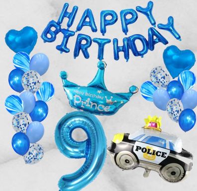 Polizei Geburtstag Set - 28 Teilig Luftballons Heliumballon Polizeiauto Ballon