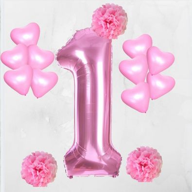 Erster Geburtstag Ballon Mädchen Junge SET Blau Rosa XXL Zahl Luftballons