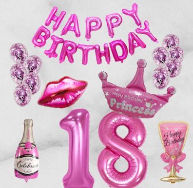 Geburtstags Girlande Luftballon Partyset Rosa Happy Birthday Geburtstagsdeko