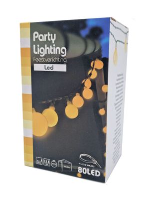 Party Lichterkette 80 LED Kugeln - warm weiß / 16m - Pavillon Außen Party Beleuchtung
