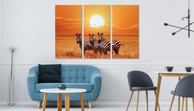 Leinwand Bilder SET 3-Teilig ZEBLE Sonnenuntergang 3D-Effekt Wandbilder xxl 5142