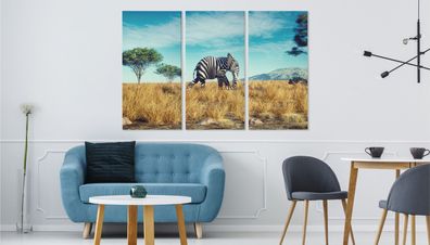 Leinwand Bilder SET 3-Teilig Elefant in schwarzen und wei§en 3D Streifen 5147